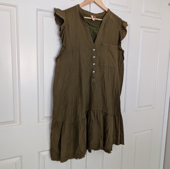 Anthropologie Pilcro Button Down Ruffle Dress in Green - Picture 8 of 15